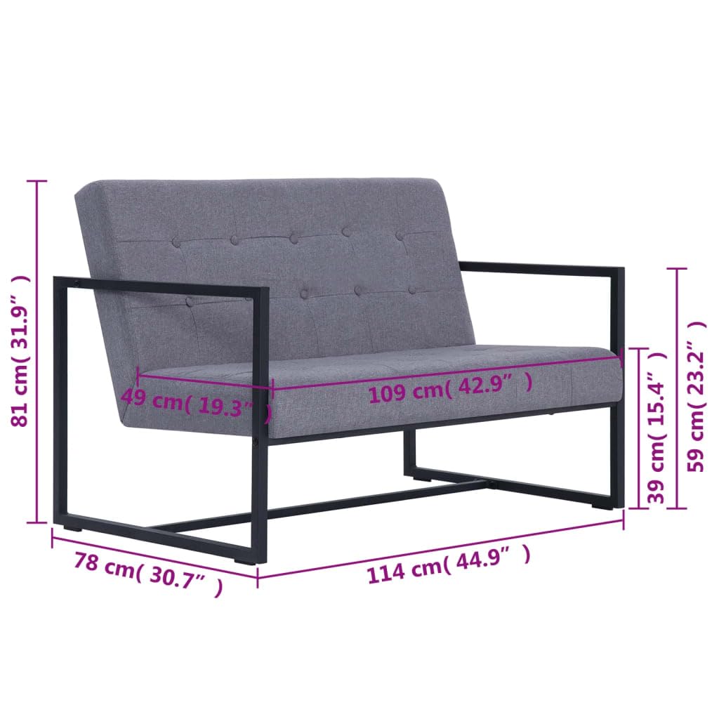 Light Gray Fabric 2-Seater Sofa with Armrests W3855