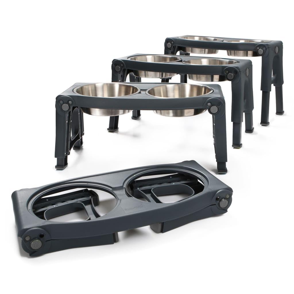 Adjustable Height Double Pet Feeder with Stainless Steel Bowls Q3797