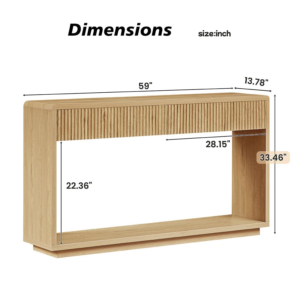 59" Oak Console Table with 2 Drawers and Open Shelf D208