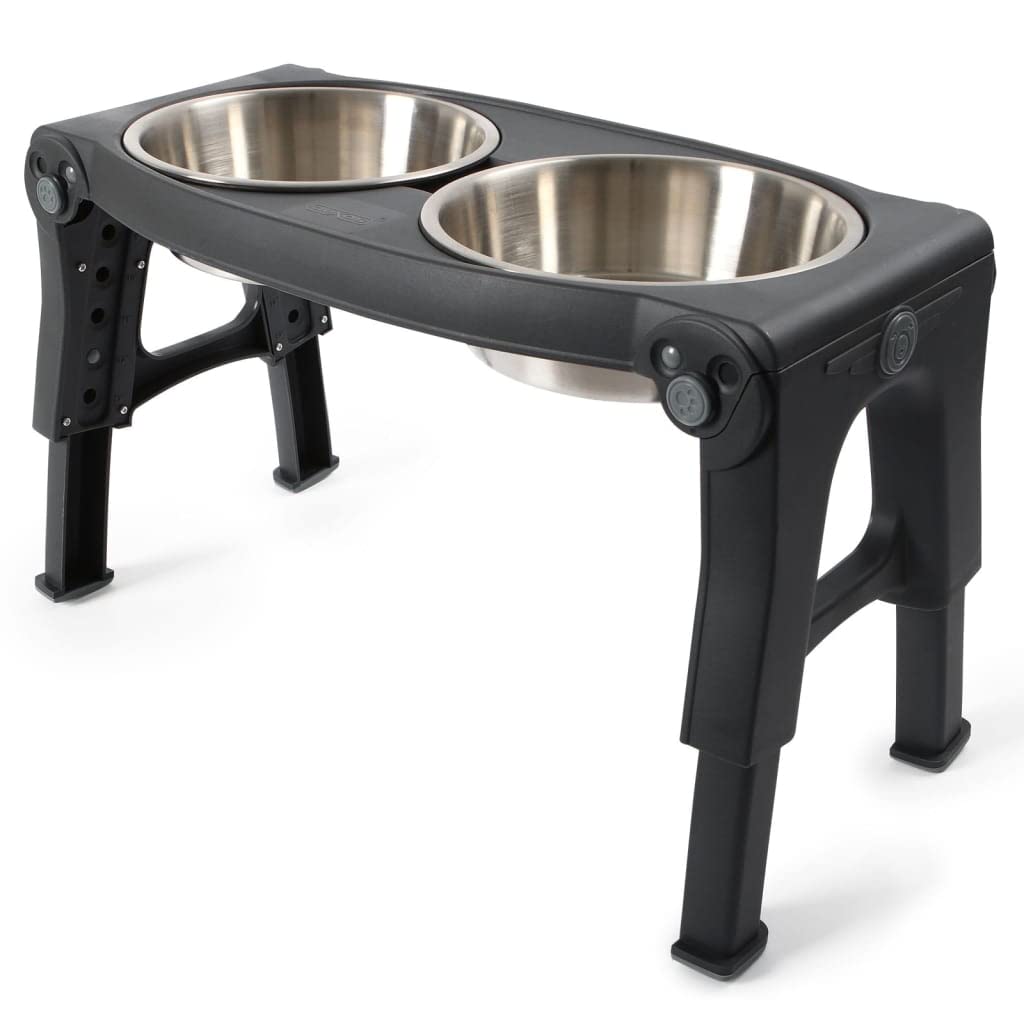 Adjustable Height Double Pet Feeder with Stainless Steel Bowls Q3797