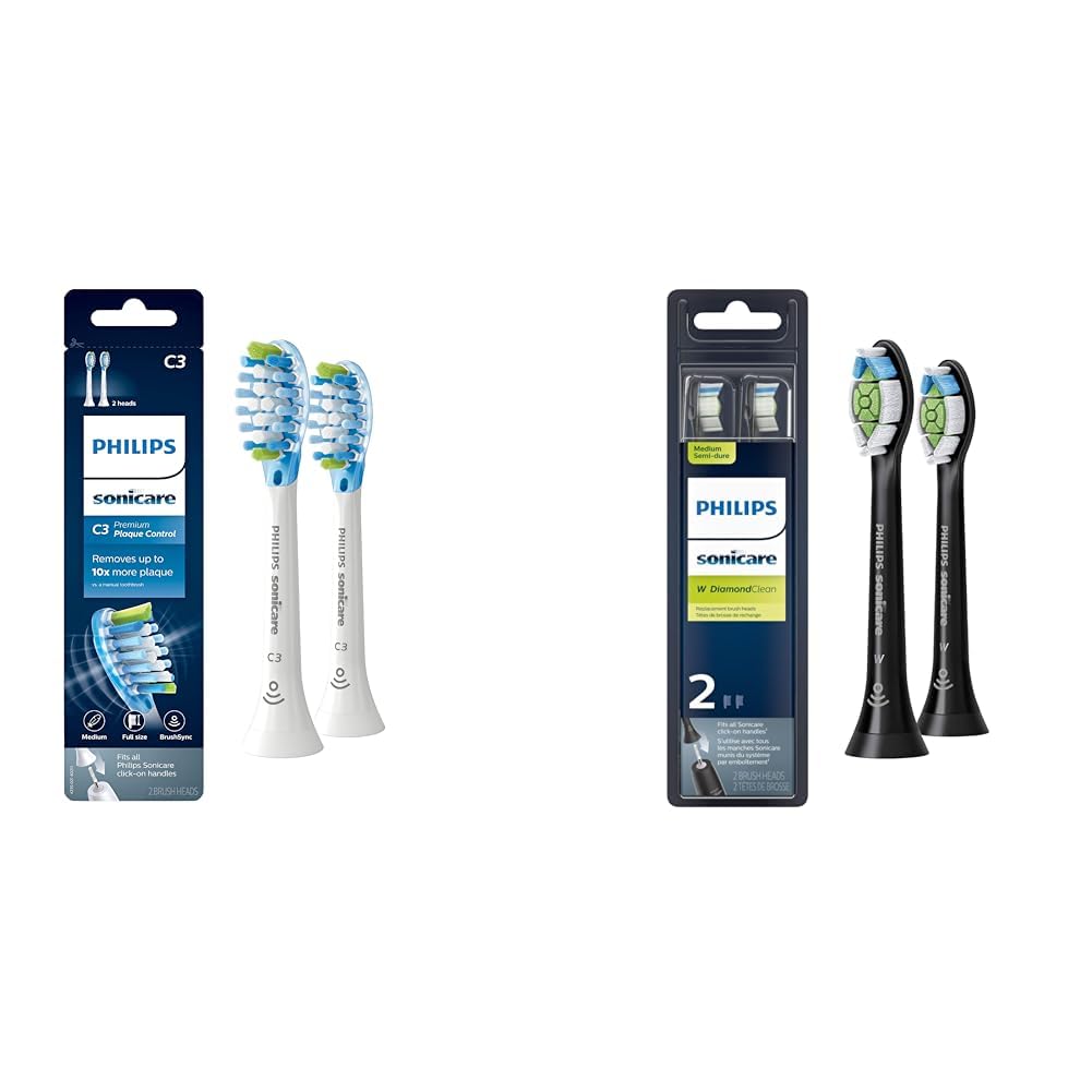 White and Black Replacement Toothbrush Heads, 2 Brush Heads Y491
