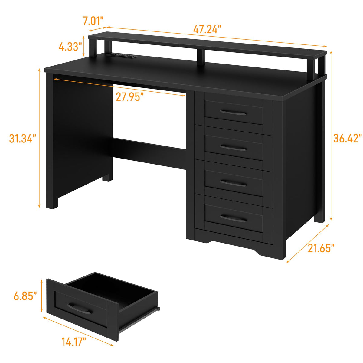 47" Farmhouse Executive Desk with 4 Drawers B9903