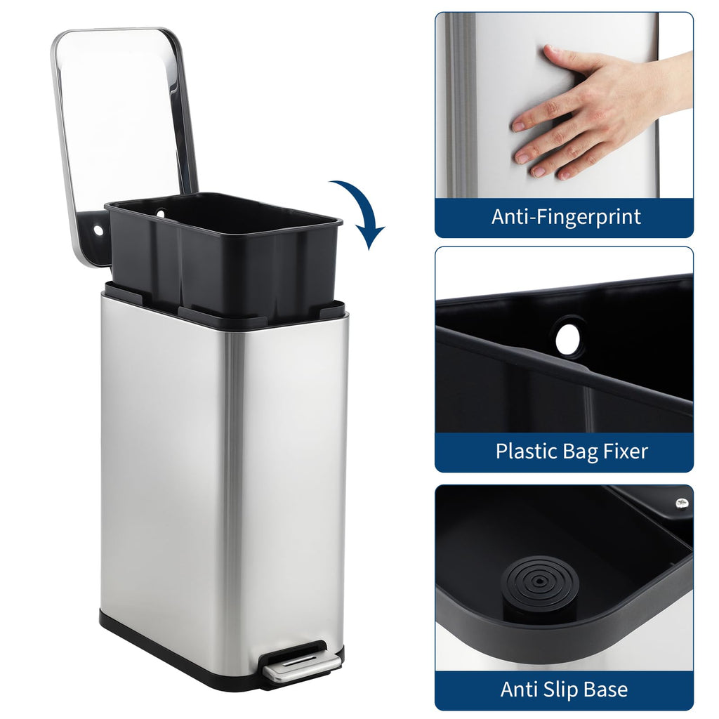 13 Gallon Stainless Steel Slim Kitchen Trash Can U34569