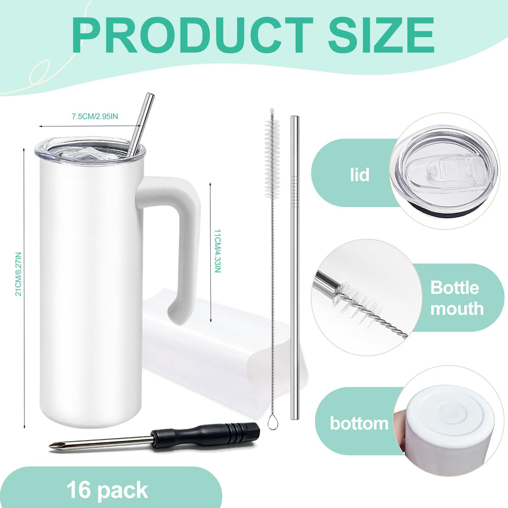 16 Pack 20 oz Stainless Steel Sublimation Tumblers with Straw & Lids O2813