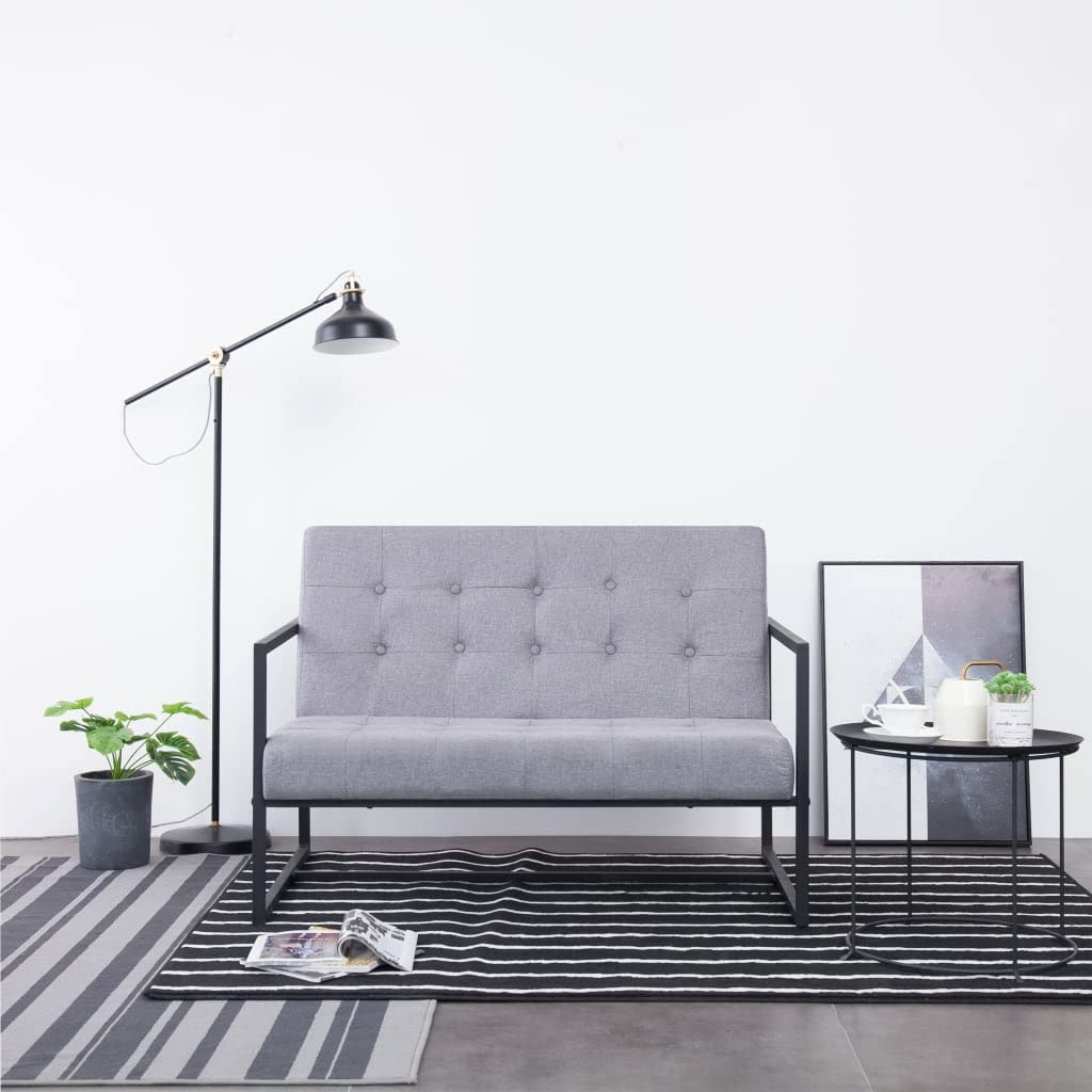 Light Gray Fabric 2-Seater Sofa with Armrests W3855