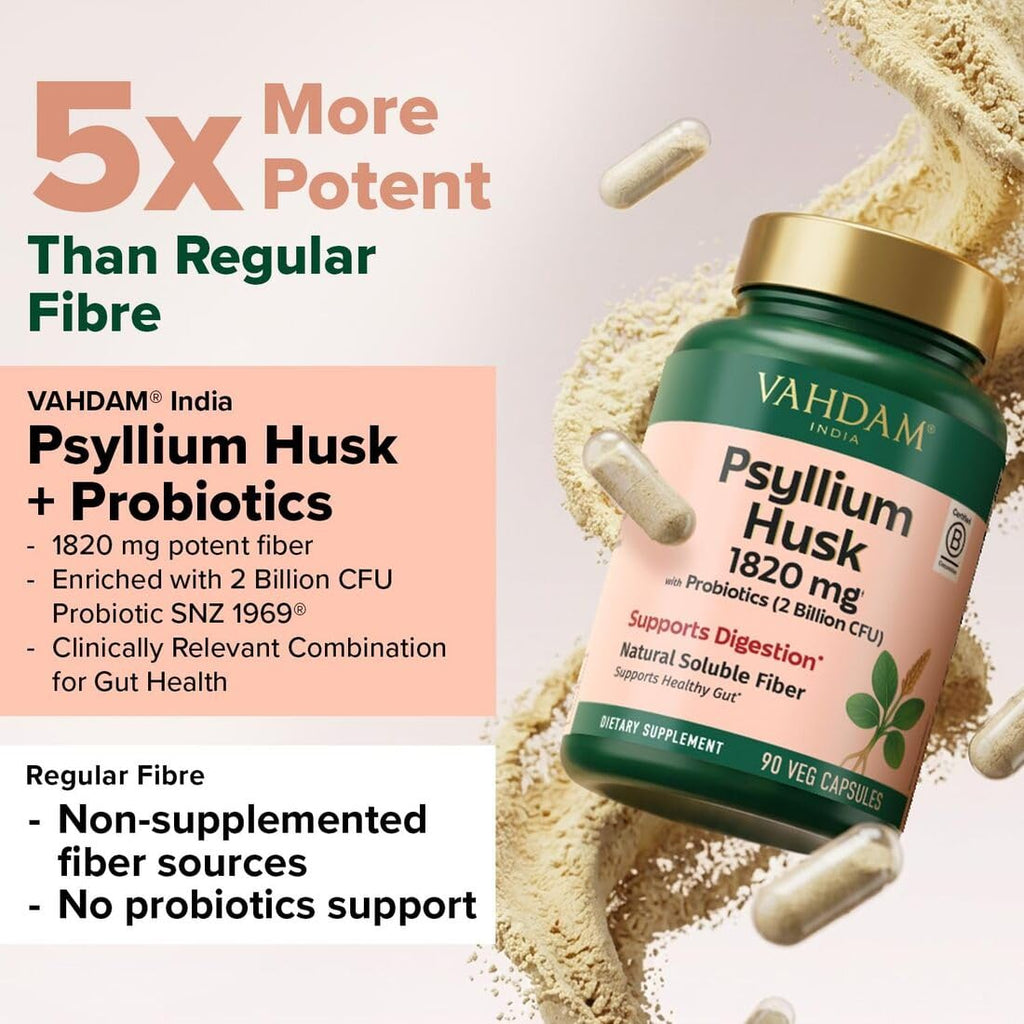 Psyllium Husk Capsules 1800 mg with Probiotics 90 Veggie Capsules X30000