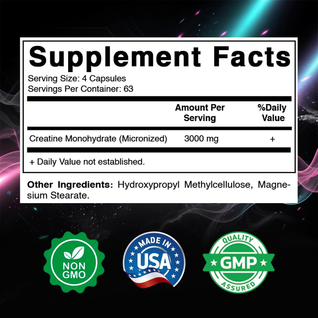 Micronized Creatine Monohydrate 3000 mg 250 Capsules V48910