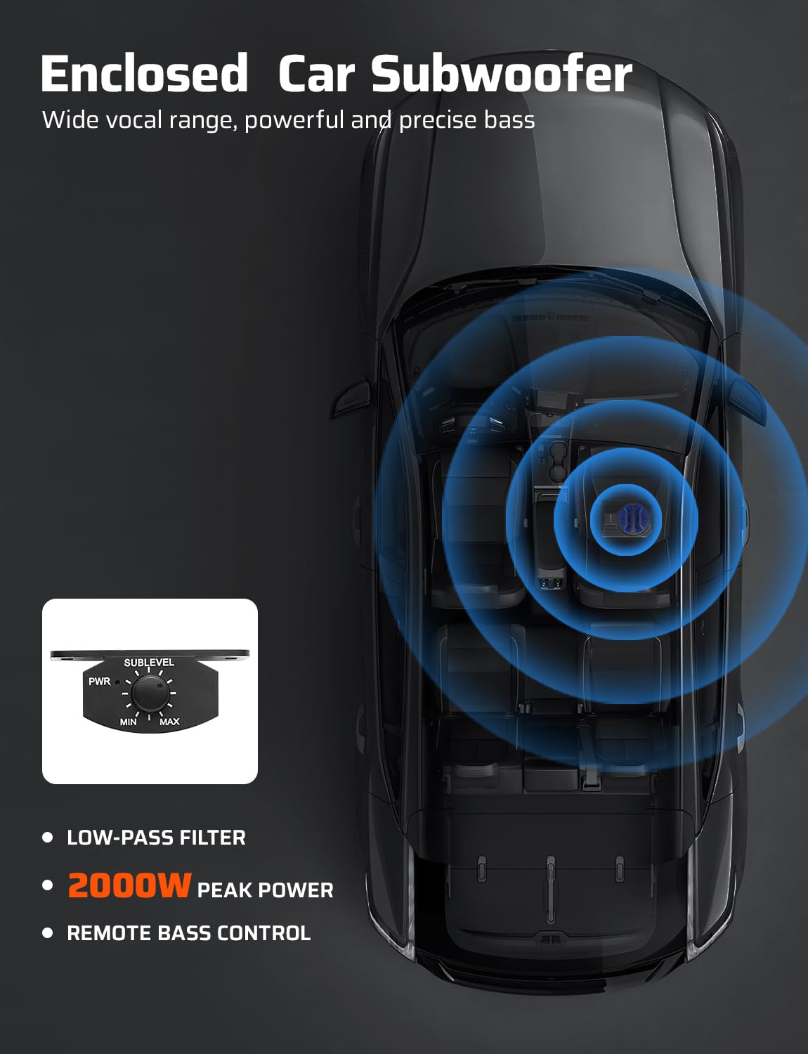 10" 2000W Underseat Car Subwoofer with RGB Lights H712