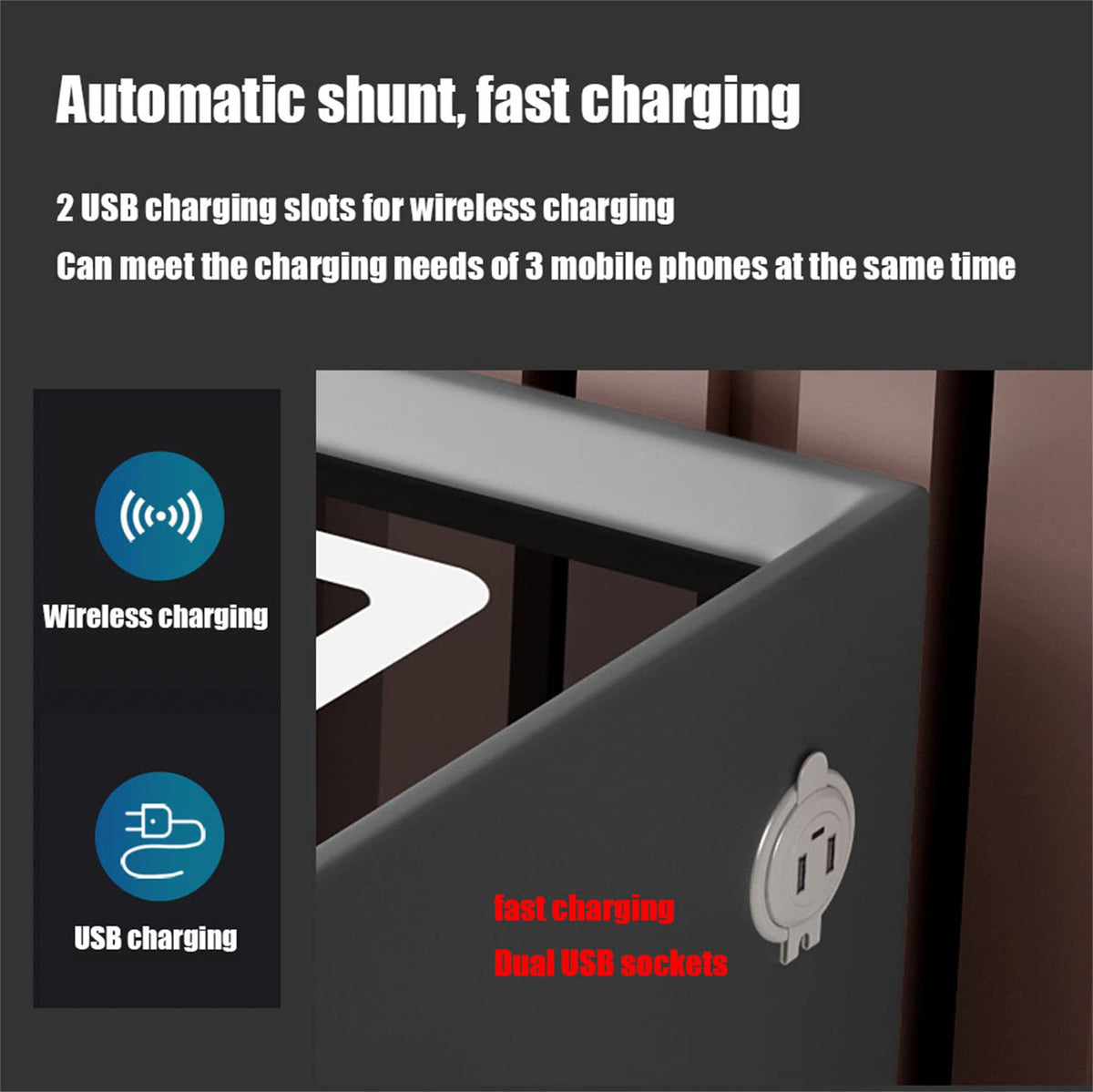 Gray Nightstand with Fingerprint Lock and Wireless Charging Y32589