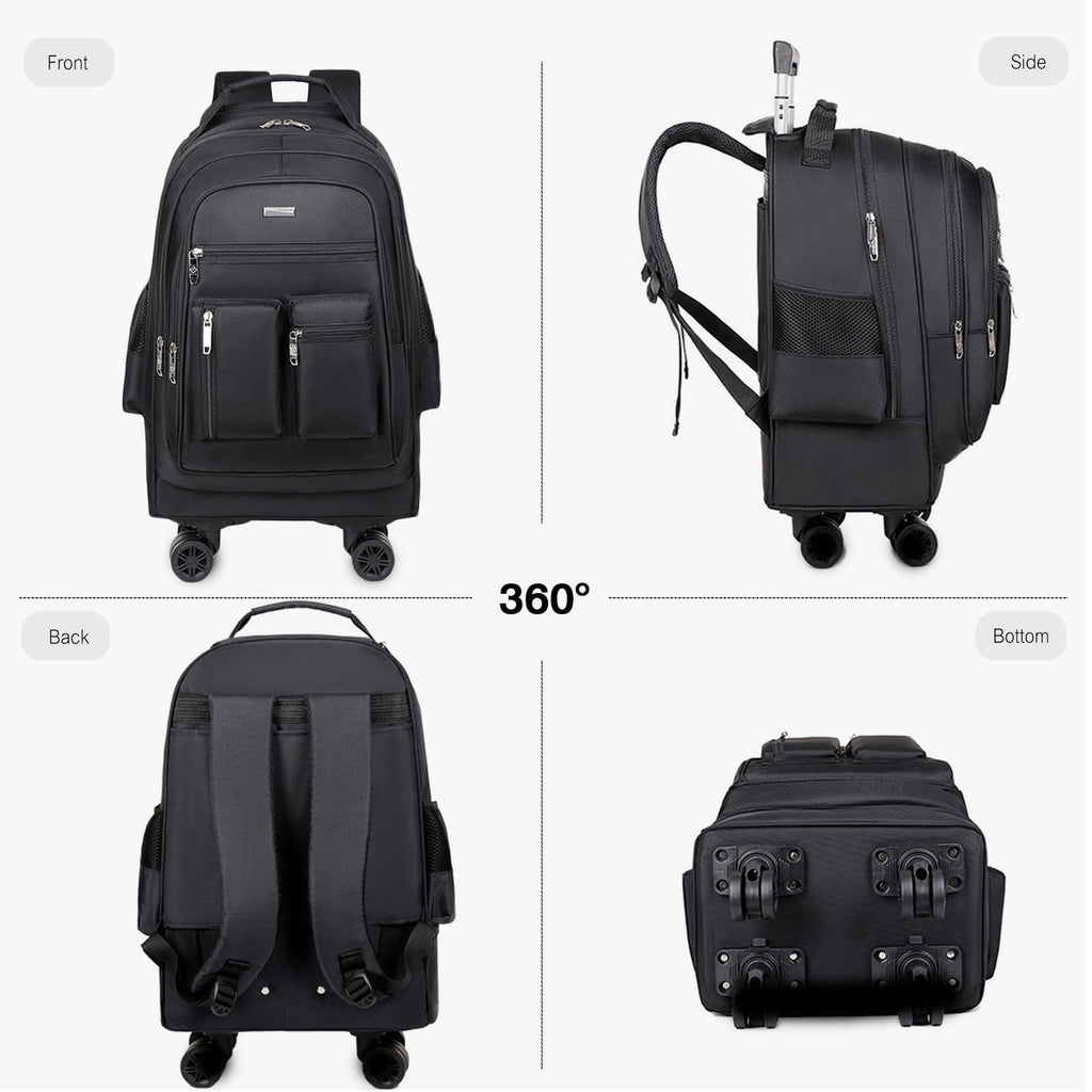 Rolling Backpack with Silent Wheels Black E9709