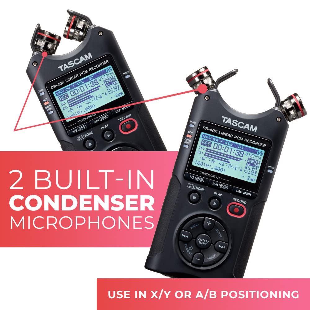 4-Track Portable Handheld Field Recorder with 2 XLR/TRS Inputs H37555