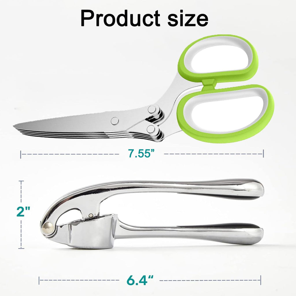 Stainless Steel 2 in 1 Garlic Press and Herb Scissors C899