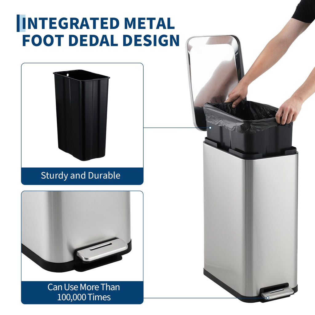 13 Gallon Stainless Steel Slim Kitchen Trash Can U34569