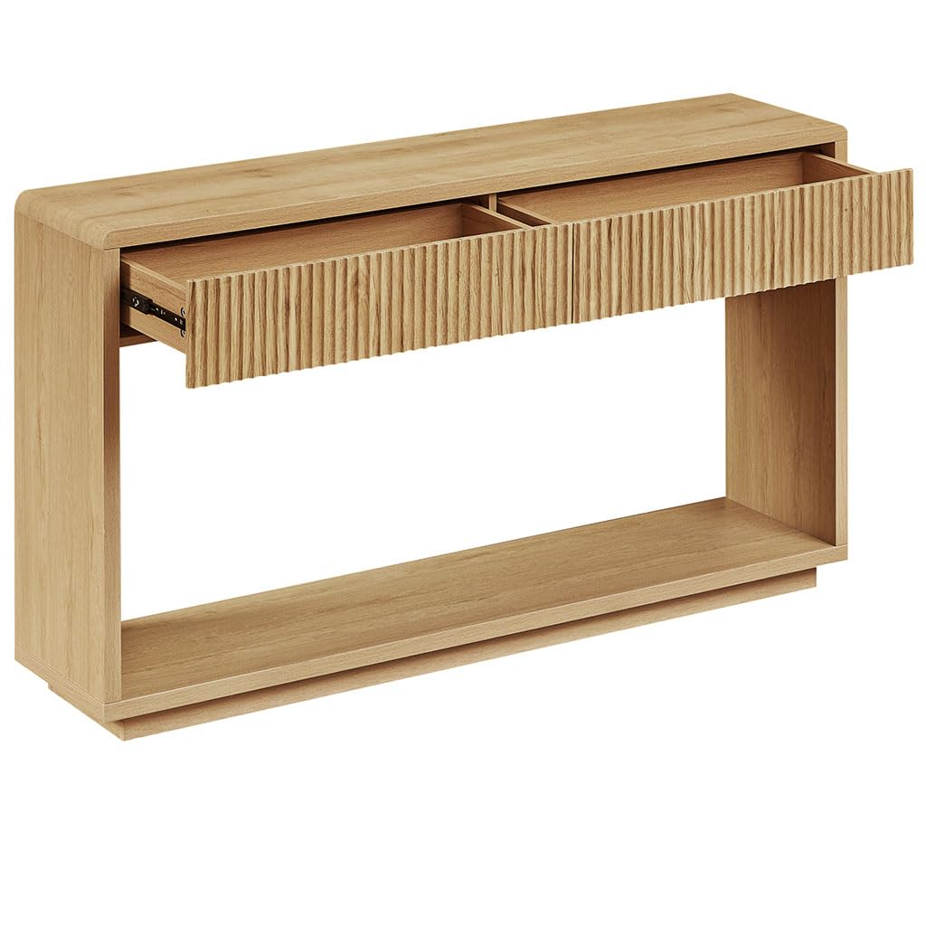 59" Oak Console Table with 2 Drawers and Open Shelf D208