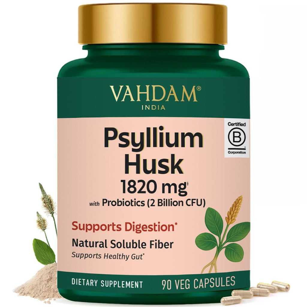 Psyllium Husk Capsules 1800 mg with Probiotics 90 Veggie Capsules X30000