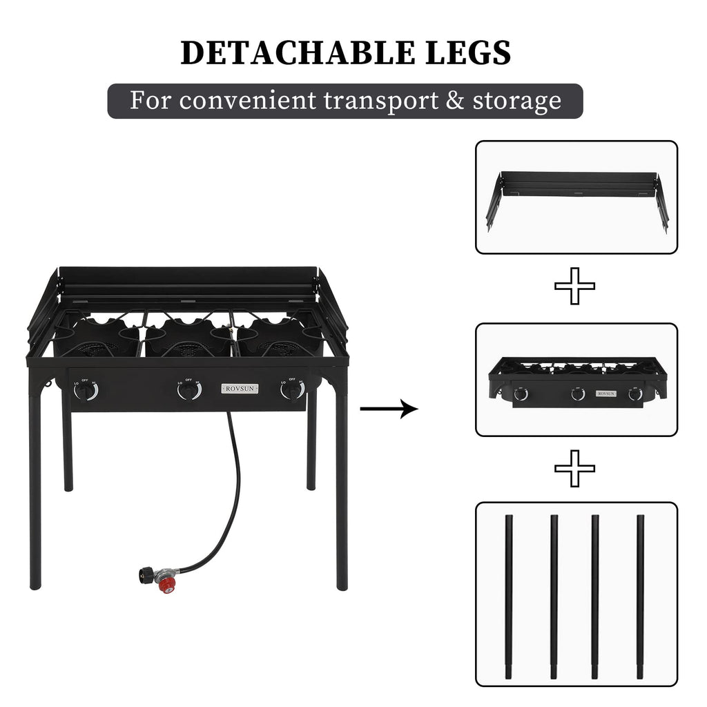 3 Burner Outdoor Propane Gas Stove with Windpanel U43044