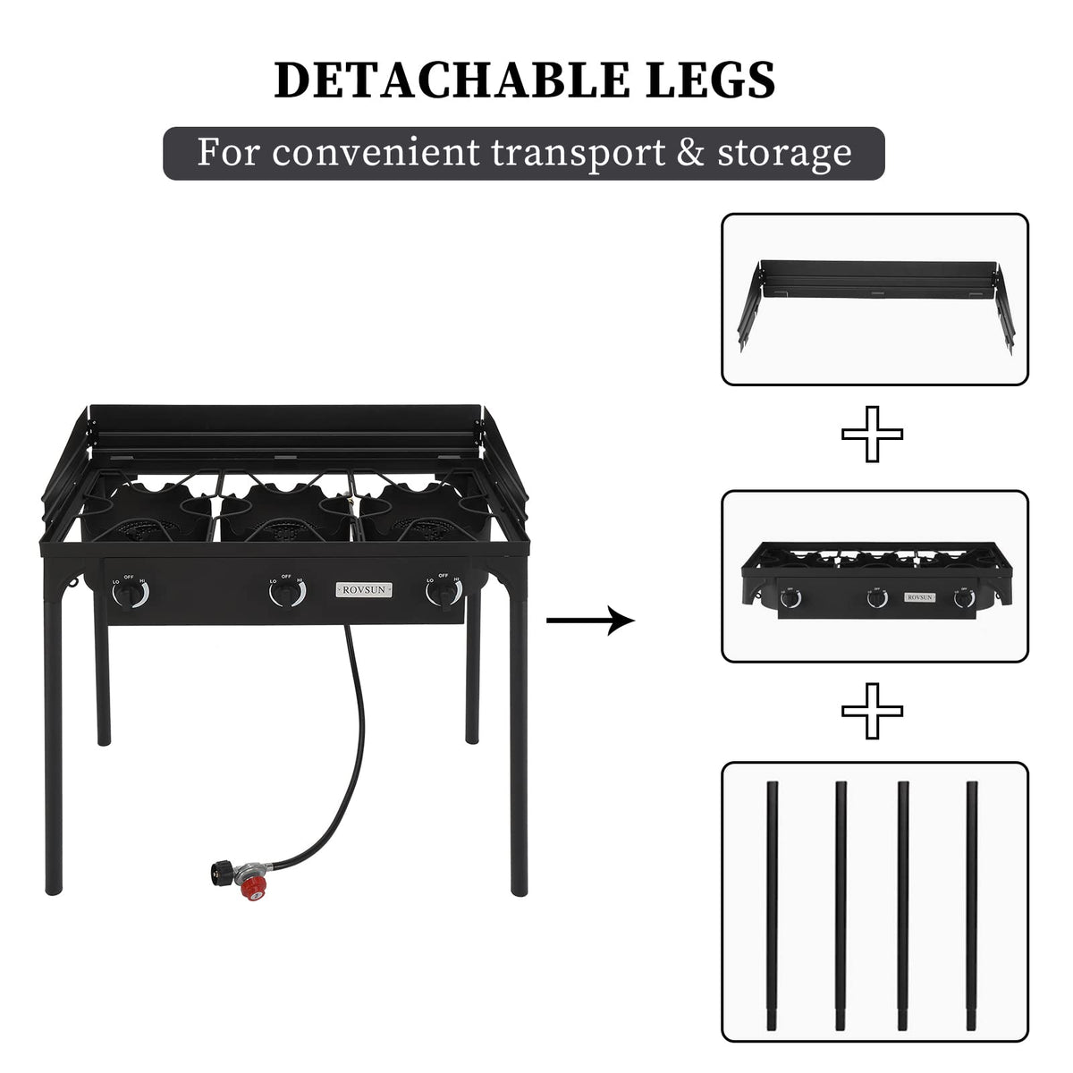 3 Burner Outdoor Propane Gas Stove with Windpanel U43044