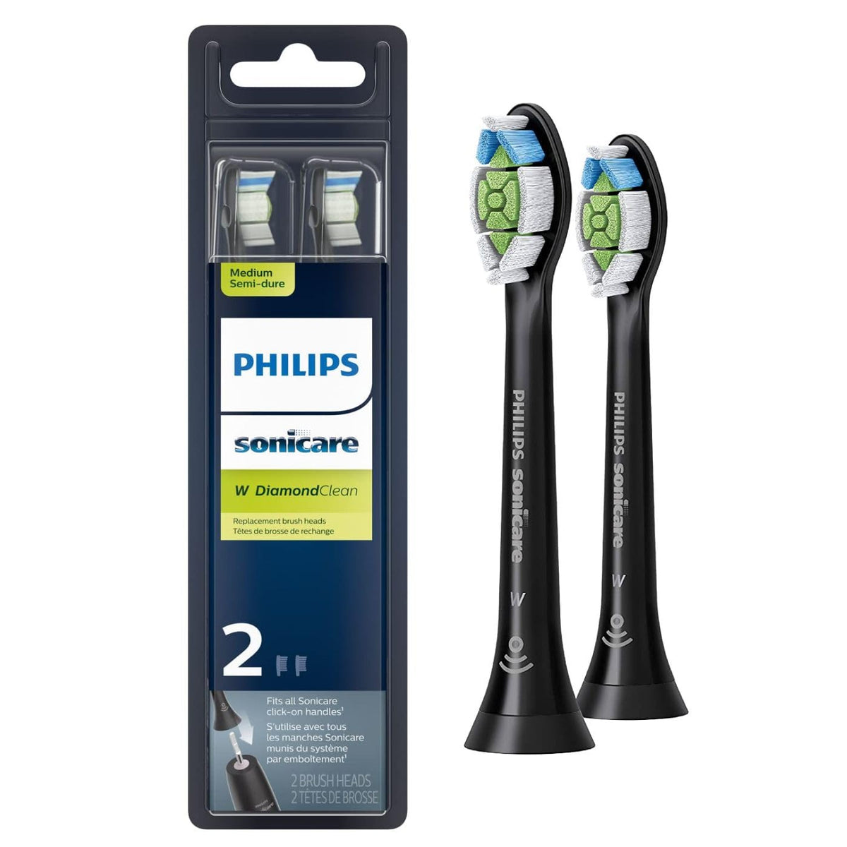 White and Black Replacement Toothbrush Heads, 2 Brush Heads Y491