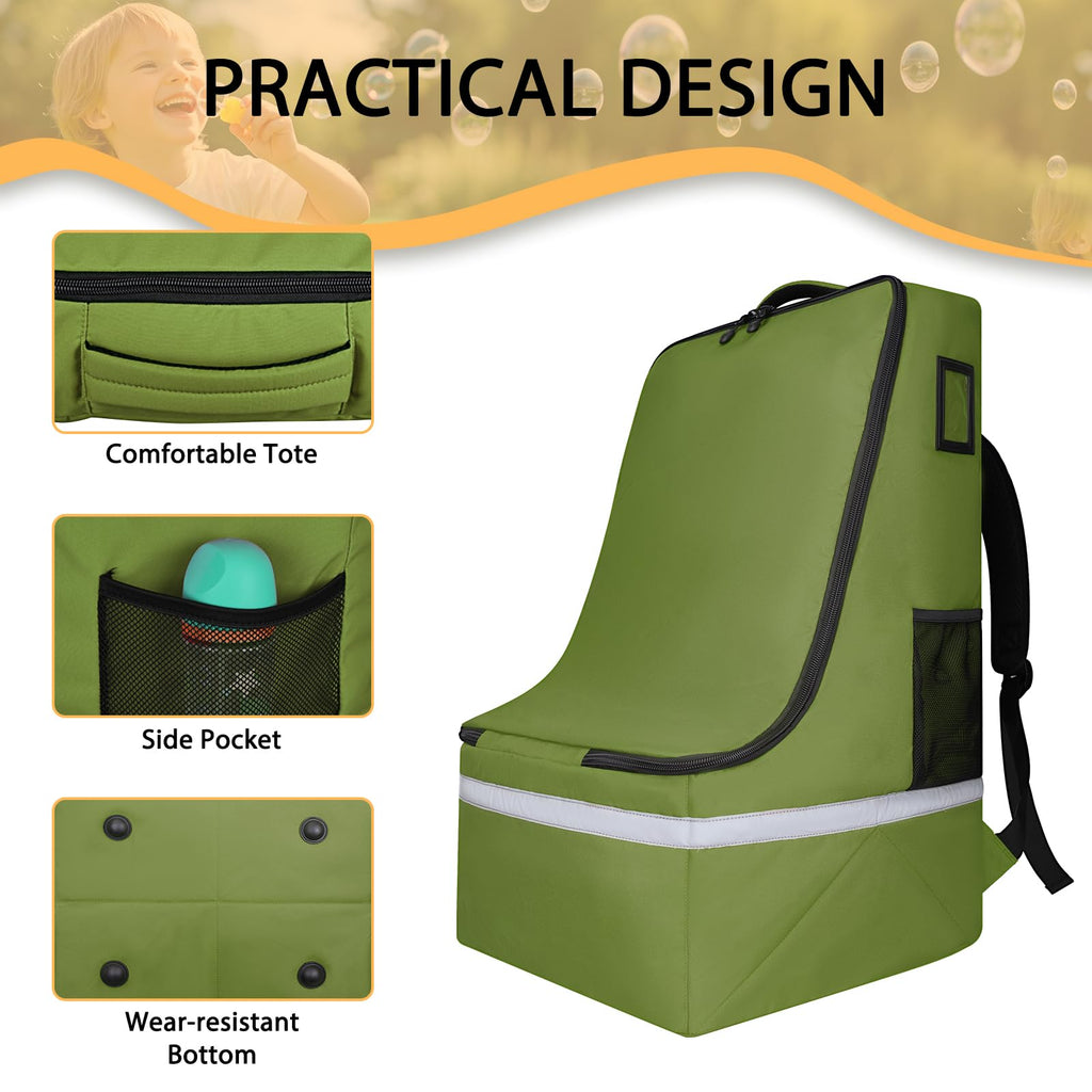 Green Padded Car Seat Travel Bag with Waist Belt J898
