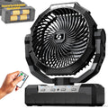 Battery Operated Portable Camping Fan with 4 Speeds, Light, Timer, Remote - Black Y503