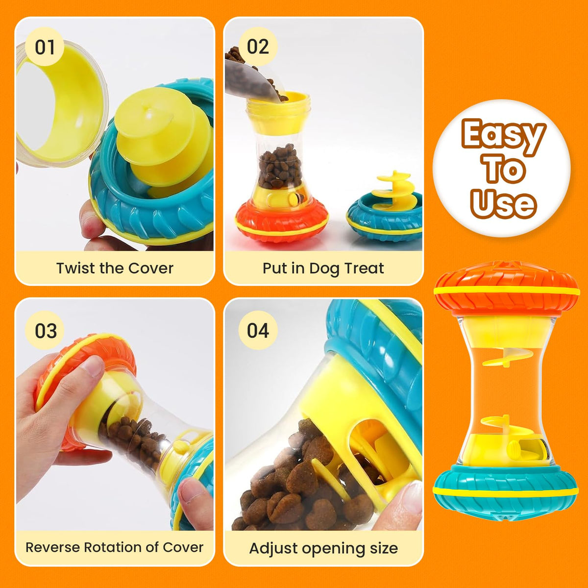Interactive Dog Puzzle Toy Treat Dispensing Slow Feeder Yellow H964