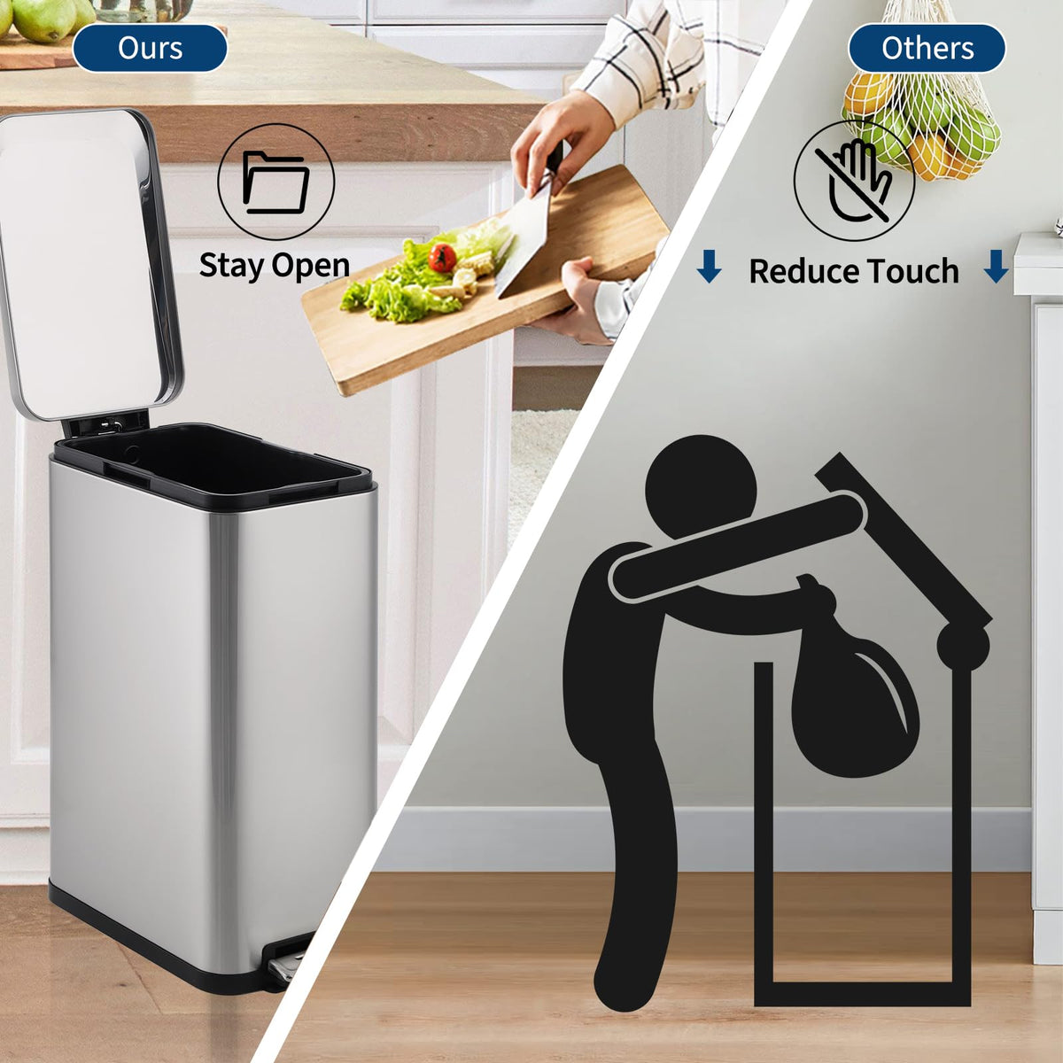 13 Gallon Stainless Steel Slim Kitchen Trash Can U34569