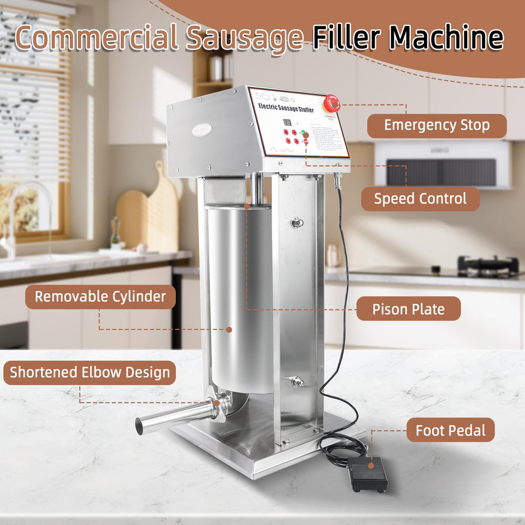 30LB Stainless Steel Electric Sausage Stuffer with 5 Stuffing Tubes P610