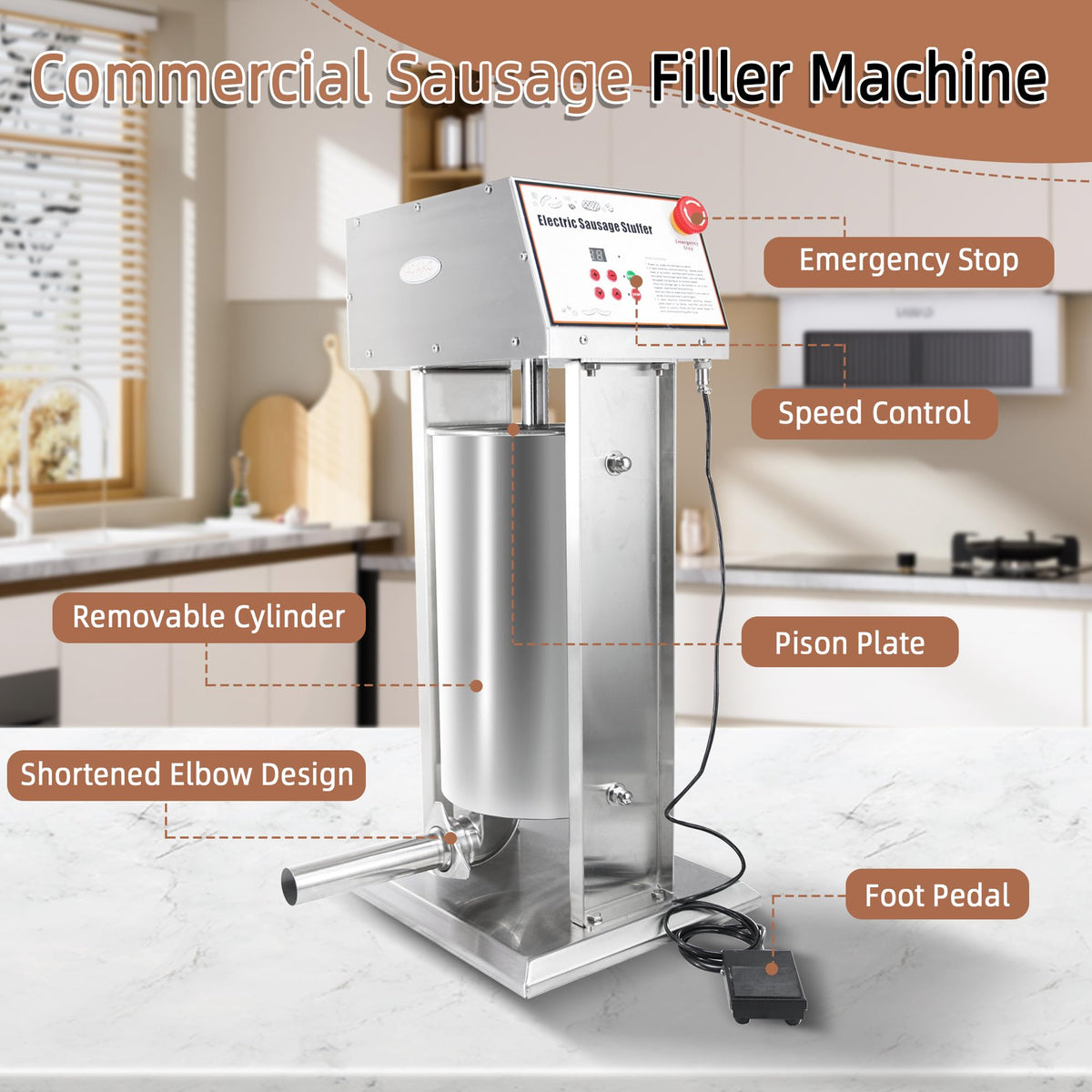 30LB Stainless Steel Electric Sausage Stuffer with 5 Stuffing Tubes P610