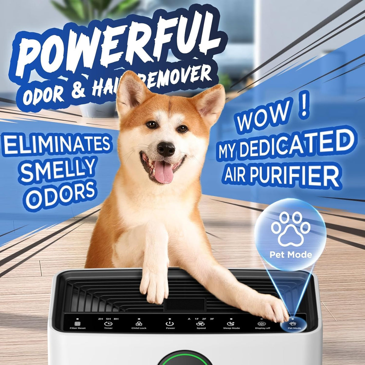 Air Purifier with Washable Filter, PM 2.5 Display, White T7620