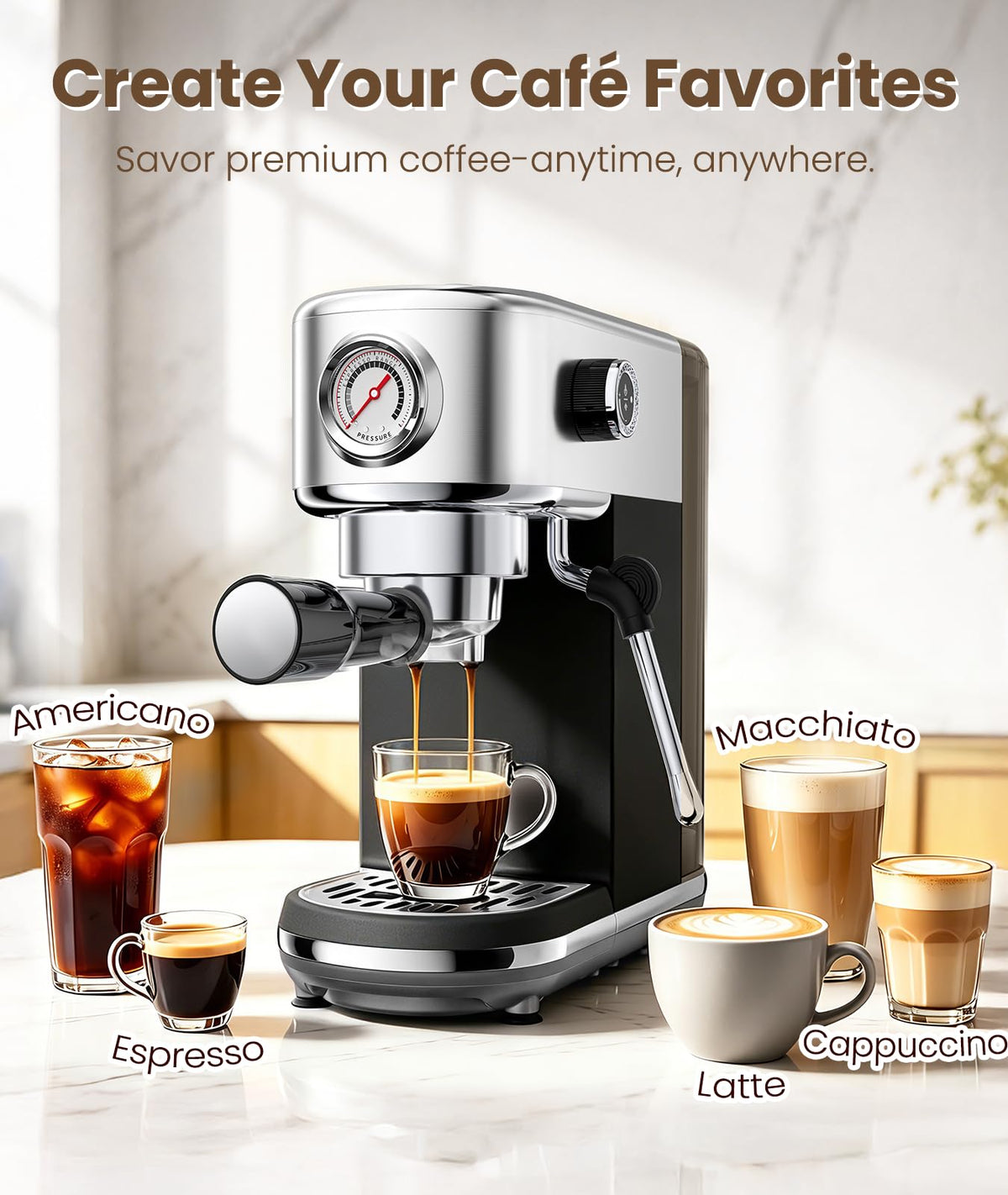 20 Bar Espresso Coffee Machine with Milk Frother Y778