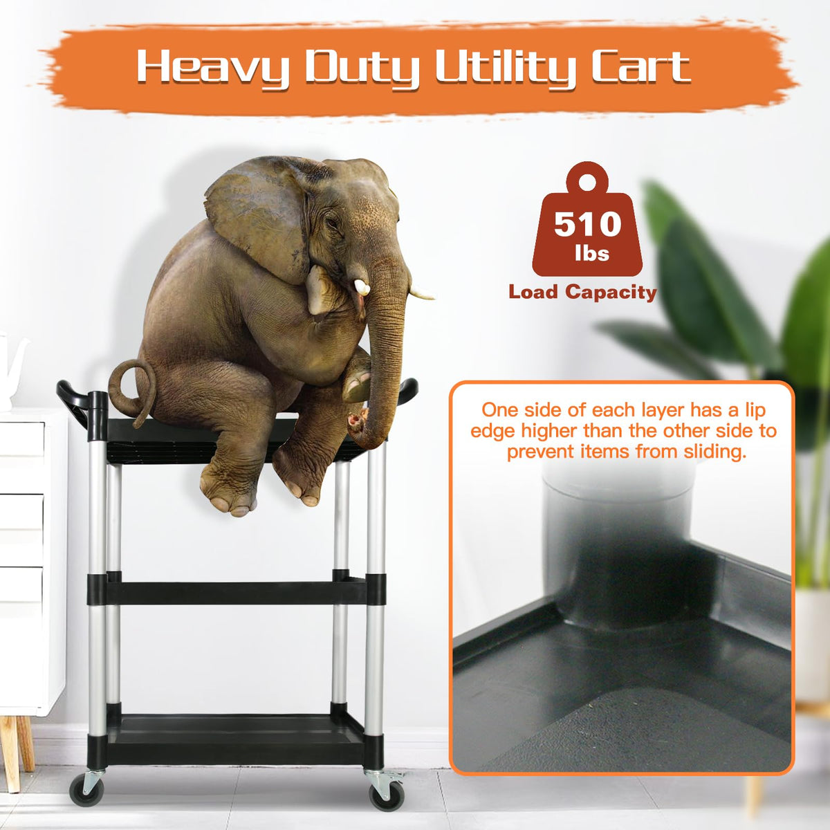3-Tier Rolling Utility Cart with Lockable Wheels G1103