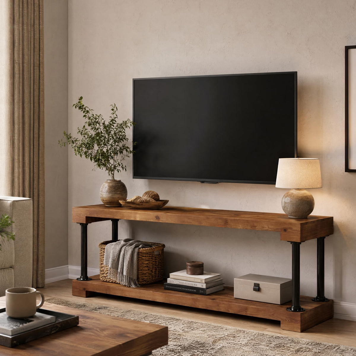 Solid Wood TV Stand for 75-Inch TV T5743