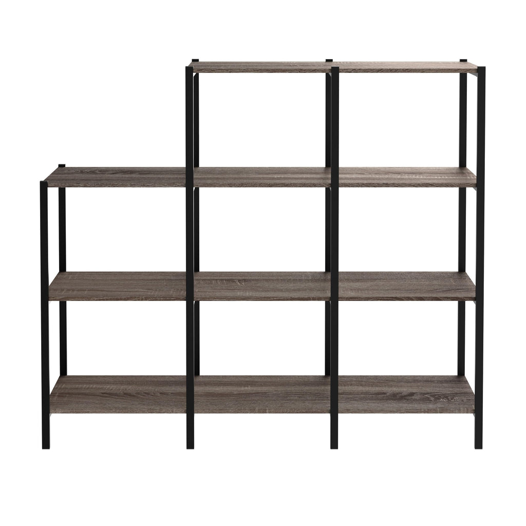 4-Tier Bookcase, 5 Shelves, Black Metal and Wood Y881354