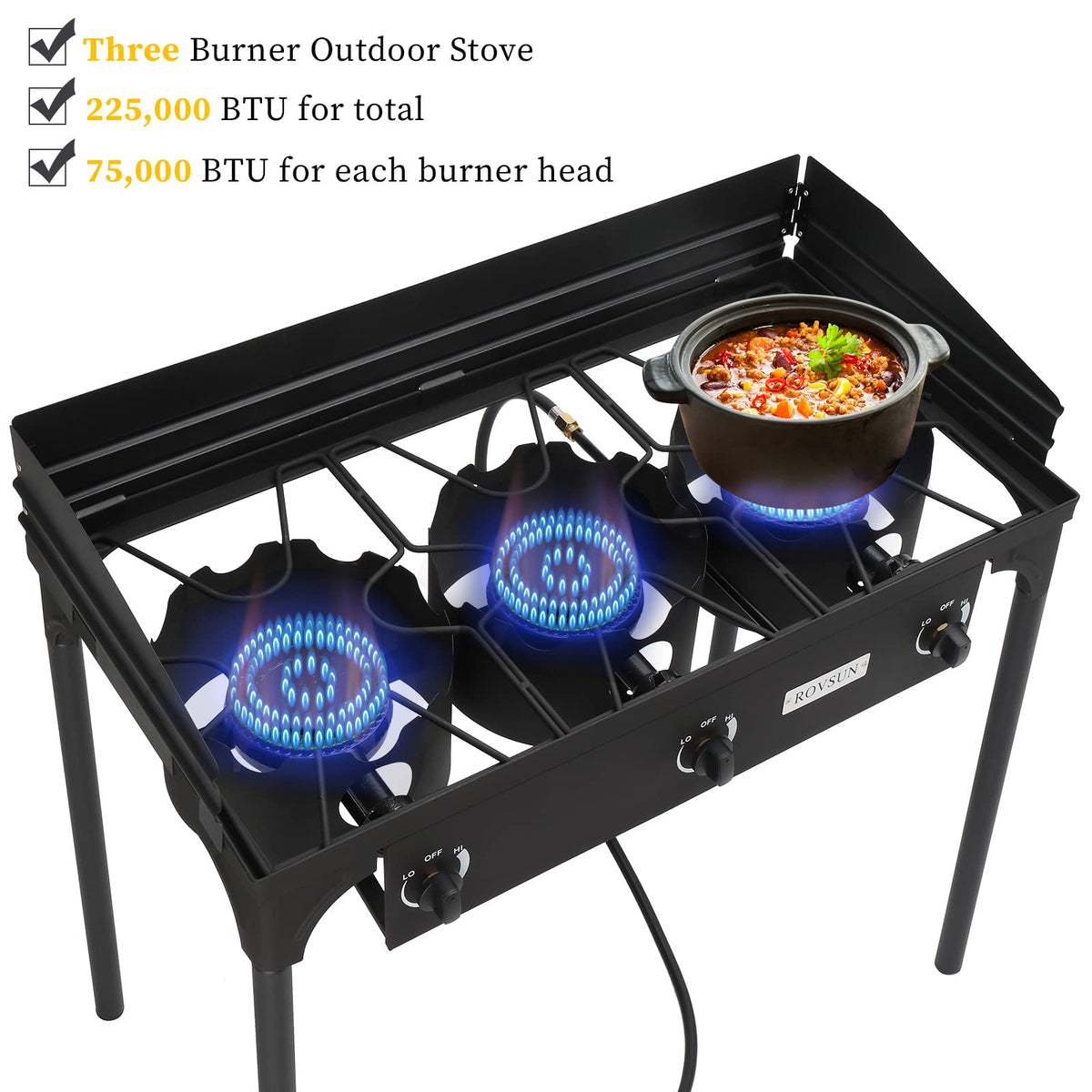 3 Burner Outdoor Propane Gas Stove with Windpanel U43044