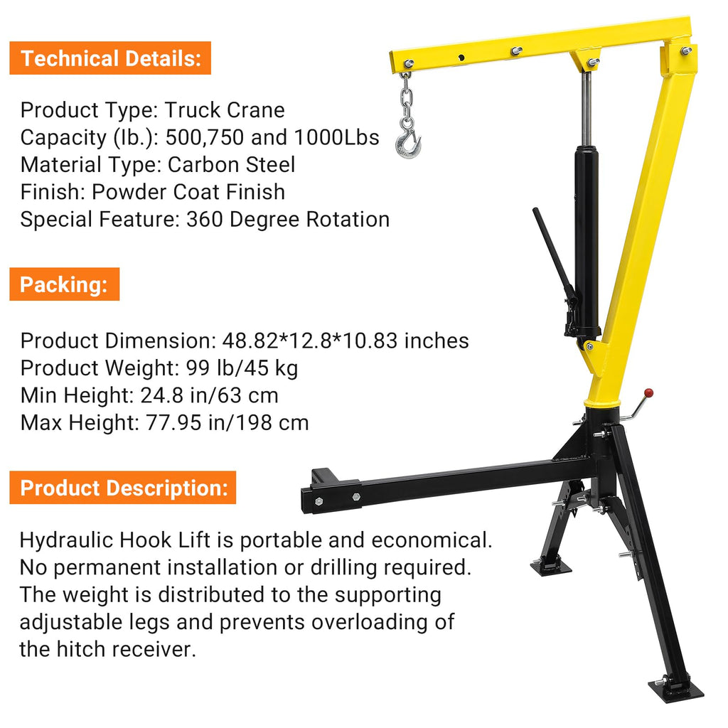 Hydraulic Pickup Truck Crane 1000 lbs Capacity O713605