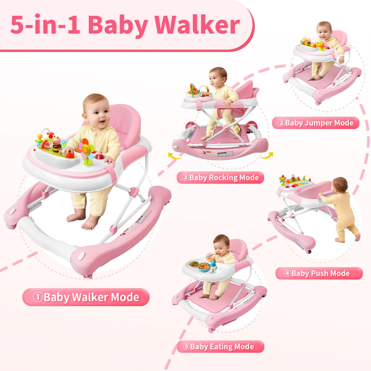 5 in 1 Foldable Baby Walker with Wheels and Bouncer N49223