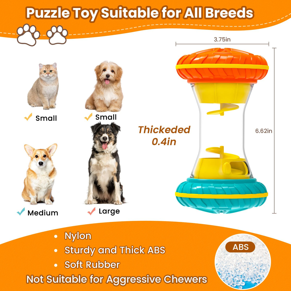 Interactive Dog Puzzle Toy Treat Dispensing Slow Feeder Yellow H964