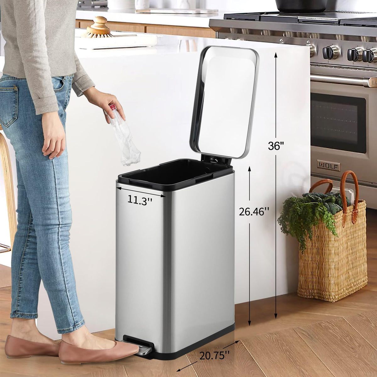 13 Gallon Stainless Steel Slim Kitchen Trash Can U34569