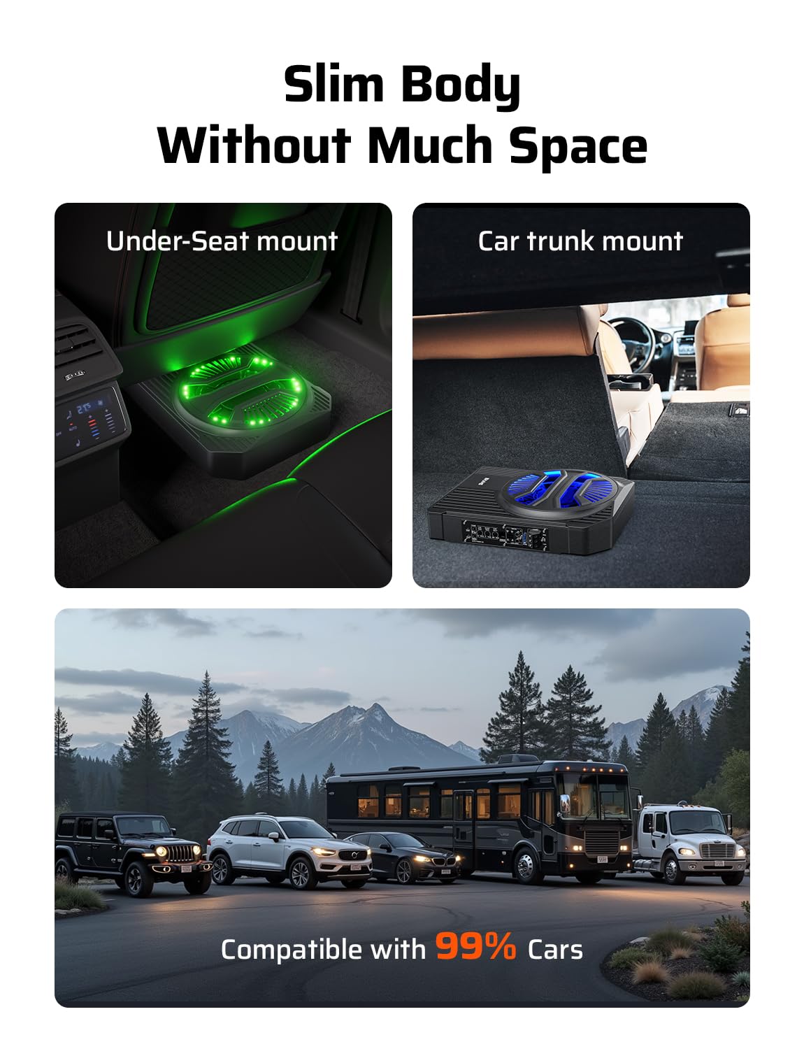 10" 2000W Underseat Car Subwoofer with RGB Lights H712