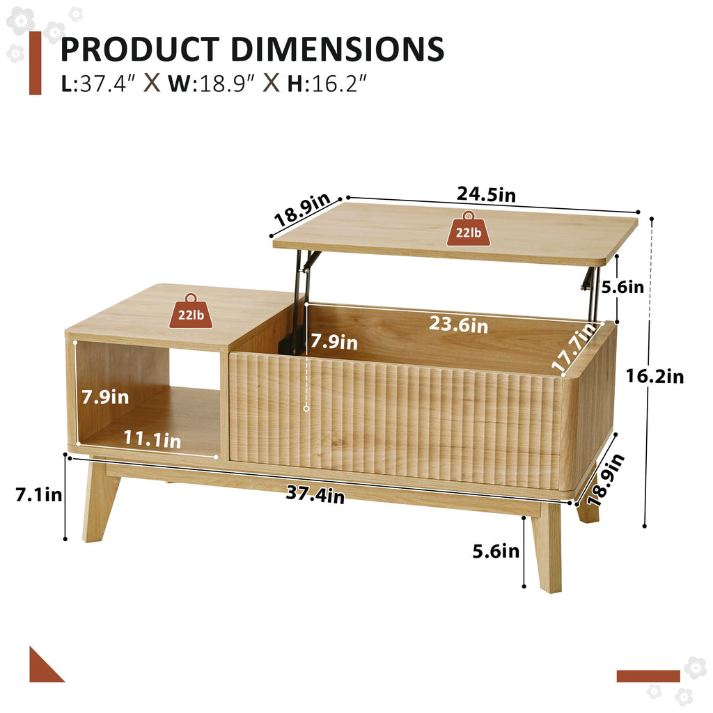 Fluted Lift Top Coffee Table with Storage V578