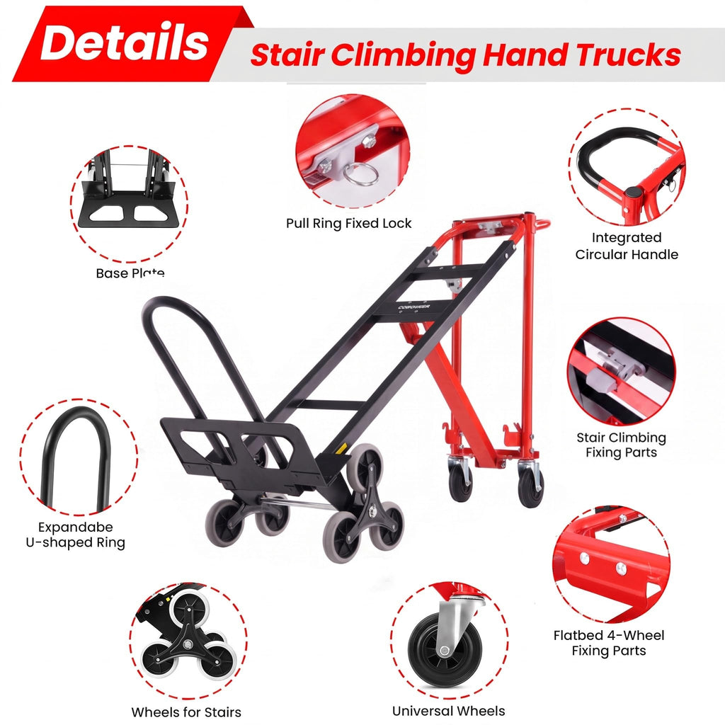 Heavy Duty 1000LBS Stair Climbing Convertible Hand Truck Cart with Solid Wheels Z763