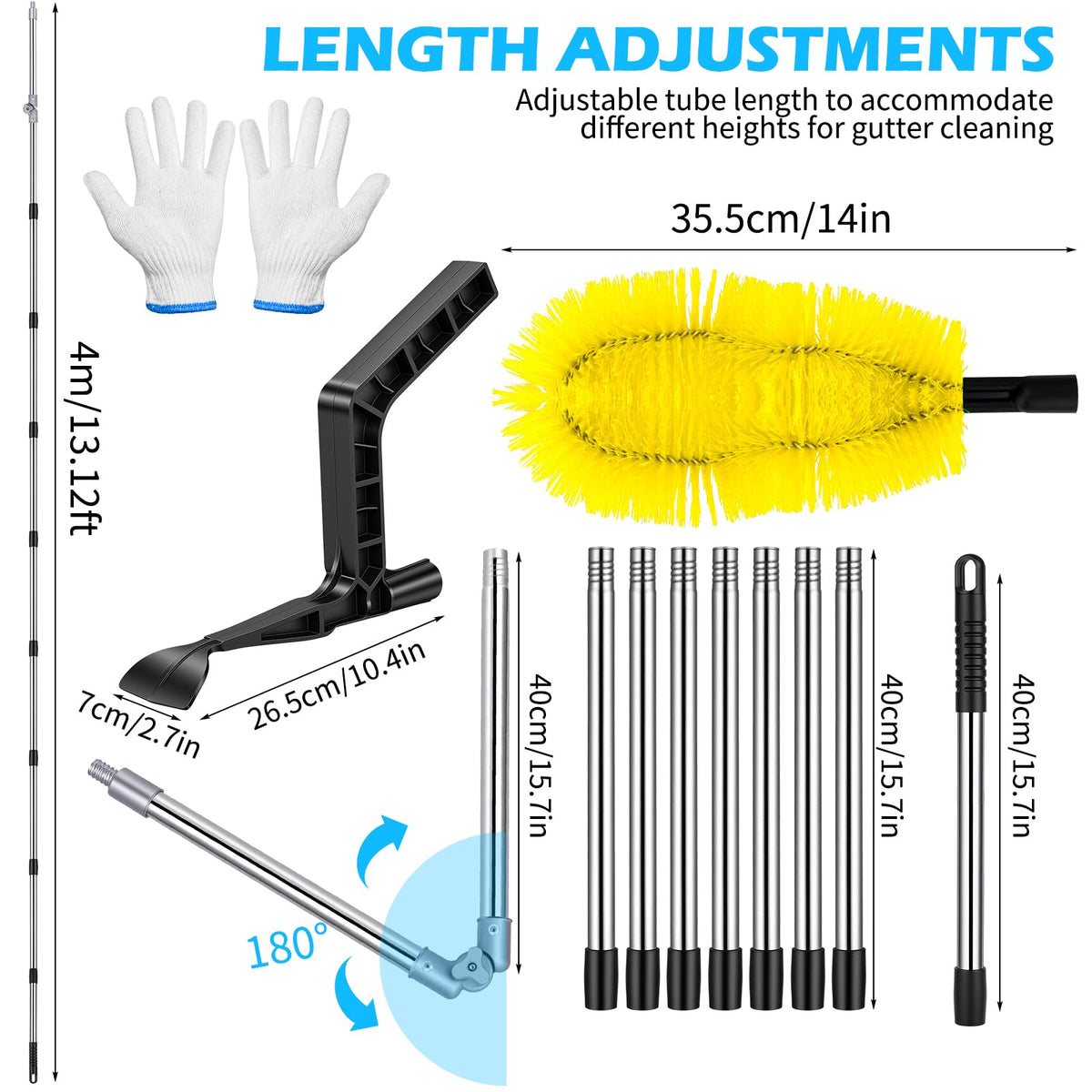13FT Adjustable Gutter Cleaning Brush Kit with Shovel V97983