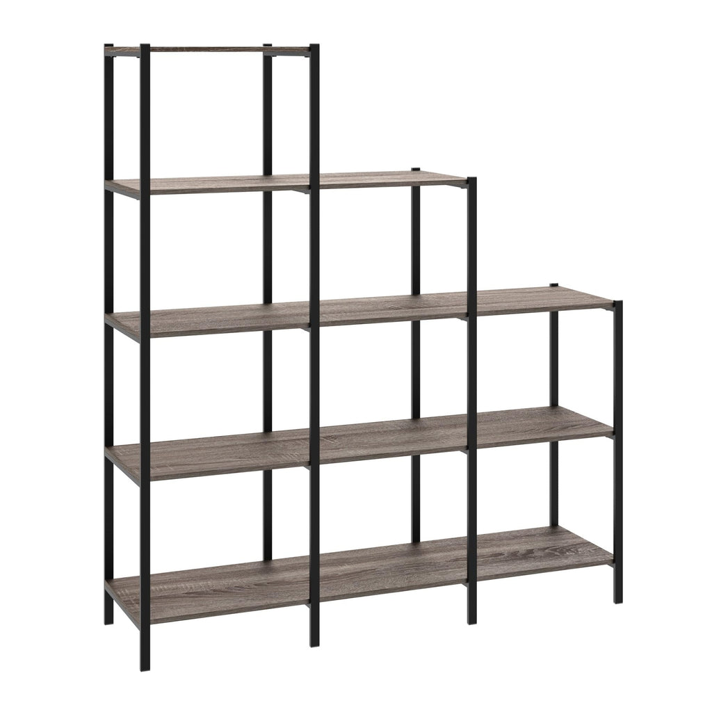 4-Tier Bookcase, 5 Shelves, Black Metal and Wood Y881354