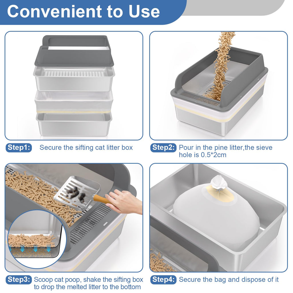 XXXL Stainless Steel Sifting Cat Litter Box with Lid B3578