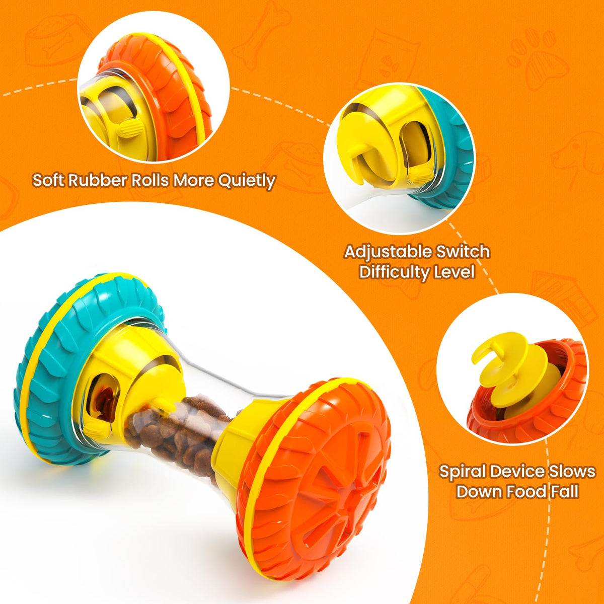 Interactive Dog Puzzle Toy Treat Dispensing Slow Feeder Yellow H964