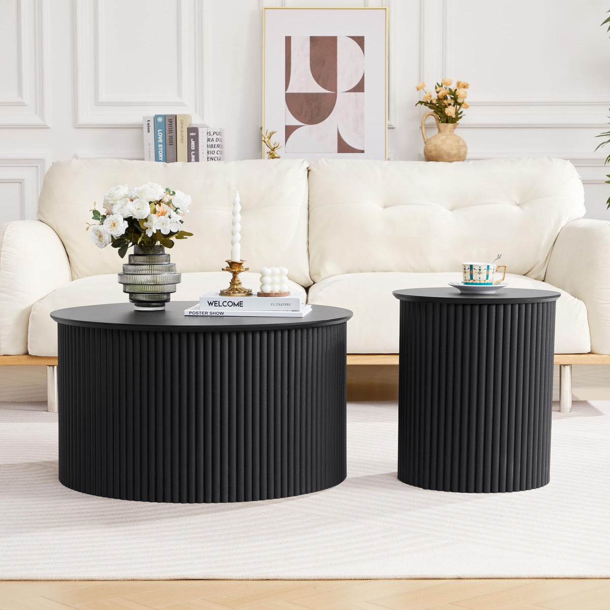 Fluted Round Nesting Coffee Table Set of 2 D5113