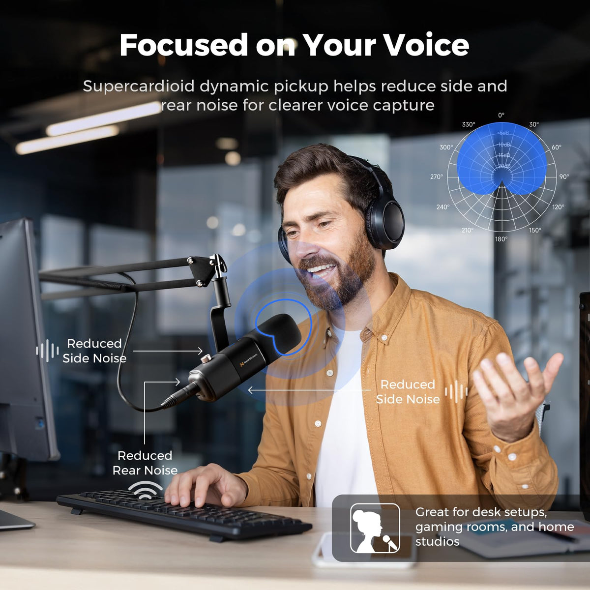 USB/XLR Dynamic Podcast Microphone with Boom Arm V6087