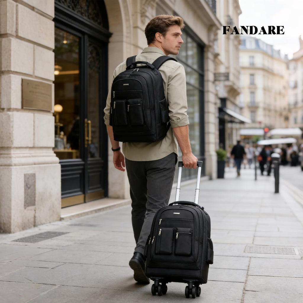 Rolling Backpack with Silent Wheels Black E9709