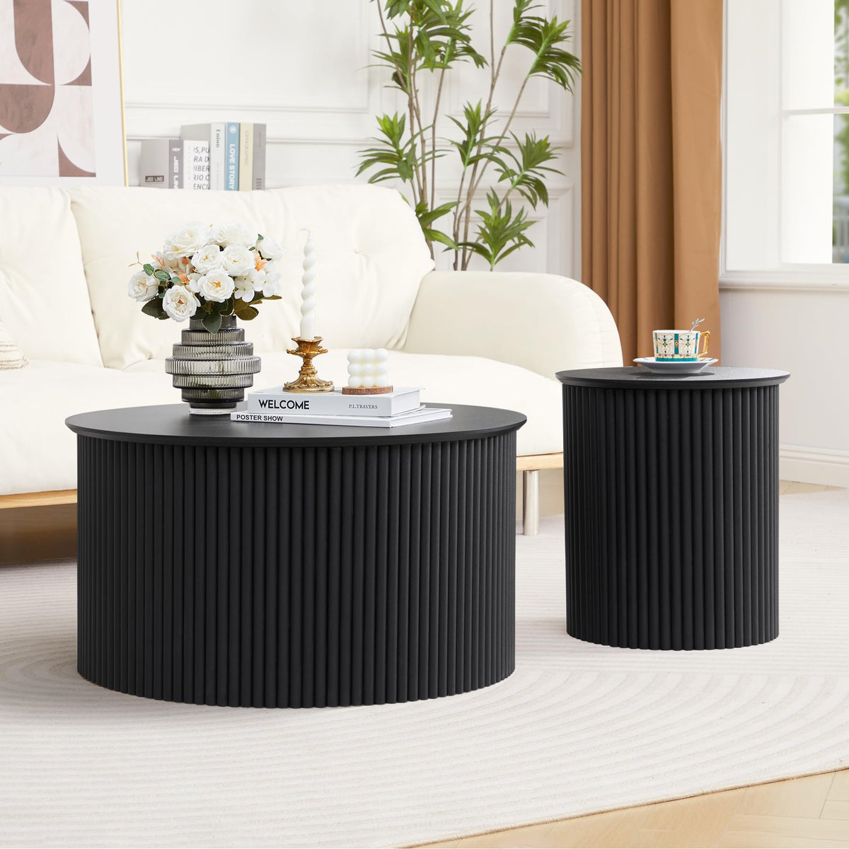 Fluted Round Nesting Coffee Table Set of 2 D5113
