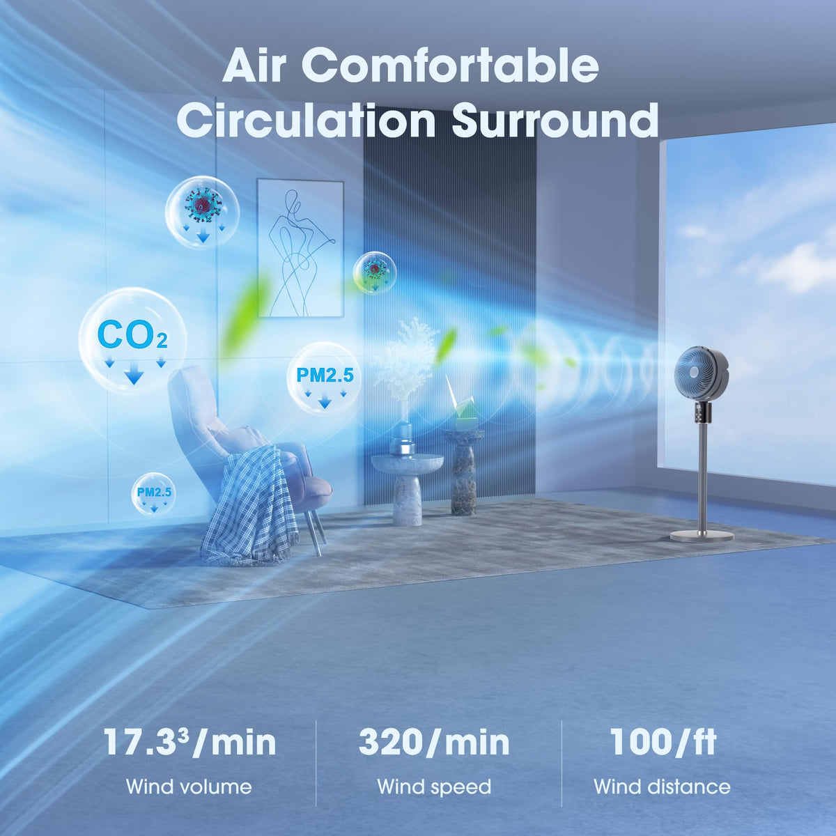 100ft Oscillating Standing Fan with Adjustable Height K84254